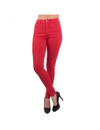Jean femme rouge coupe skinny slim taille haute coupe stretch élasthanne