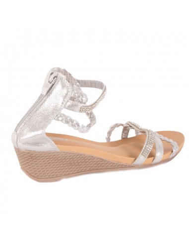 Sandales femme compensées petit talon bride cheville tressée & strass pas cher