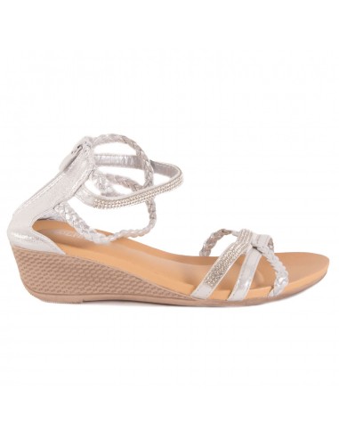 Sandales femme compensées petit talon bride cheville tressée & strass pas cher