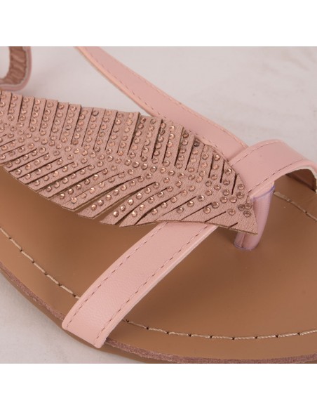 Sandales femme plume à strass avec brides nus pied et semelle cuir