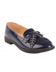Mocassins femme vernis à franges et feuilles strass bouts pointus simili cuir et suédine semelle cuir 2