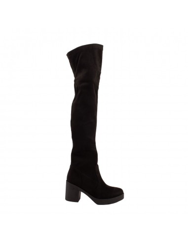 Cuissardes femme talon et semelle plateforme daim noir semelle crantee