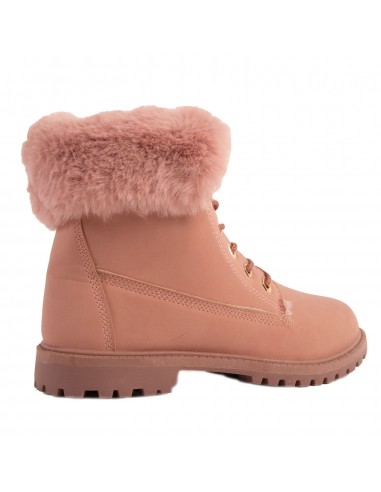 Bottines femme rangers fourrées & revers fourrure synthétique en simili cuir camel - noir - blanc