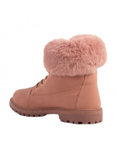 Bottines femme rangers fourrées & revers fourrure synthétique en simili cuir camel - noir - blanc