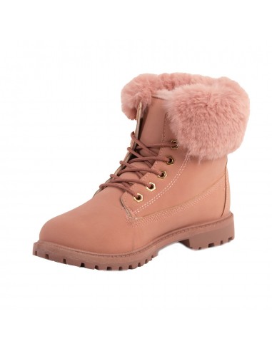 Bottines femme rangers fourrées & revers fourrure synthétique en simili cuir camel - noir - blanc