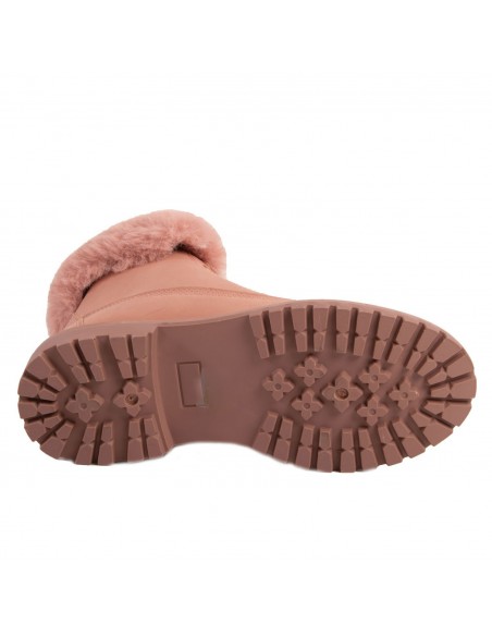 Bottines femme rangers fourrées & revers fourrure synthétique en simili cuir camel - noir - blanc