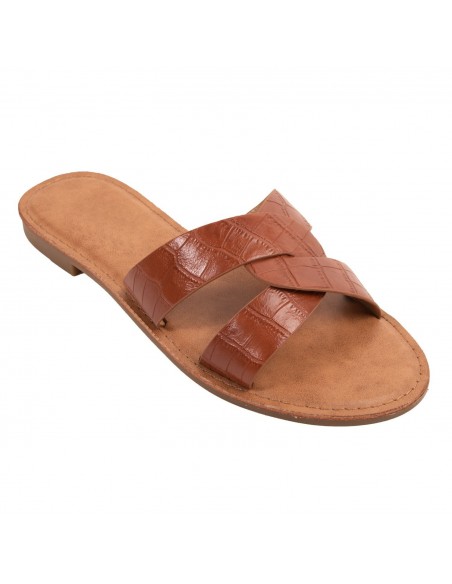 Claquette femme en simili cuir bride tressée effet croco écaille