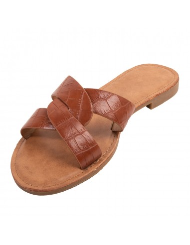 Claquette femme en simili cuir bride tressée effet croco écaille