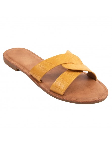 Claquette femme en simili cuir bride tressée effet croco écaille