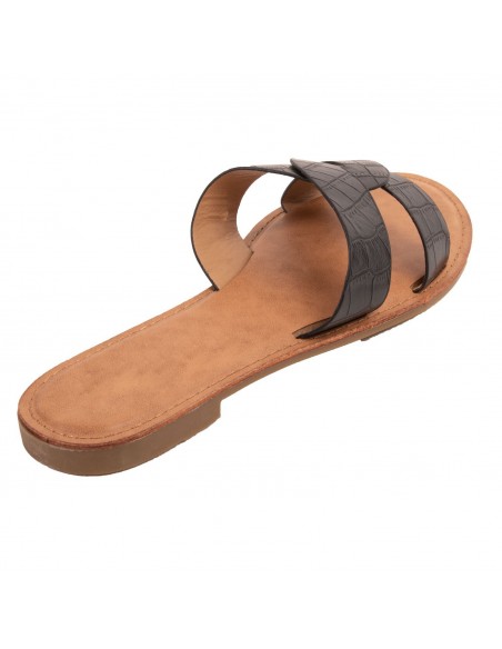 Claquette femme en simili cuir bride tressée effet croco écaille