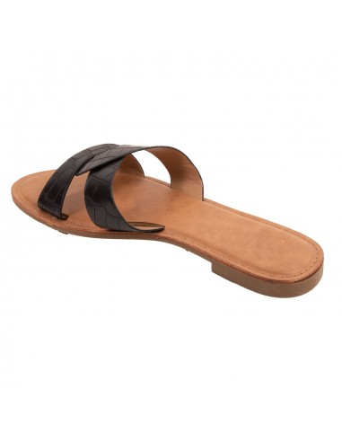 Claquette femme en simili cuir bride tressée effet croco écaille