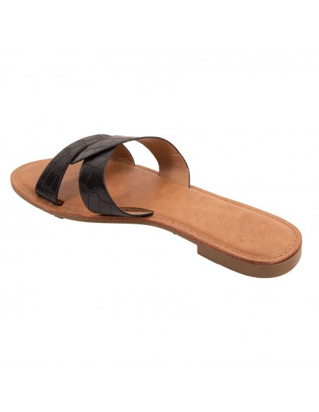 Claquette femme en simili cuir bride tressée effet croco écaille