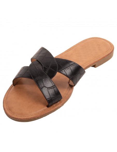 Claquette femme en simili cuir bride tressée effet croco écaille