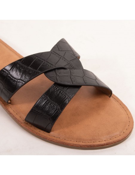 Claquette femme en simili cuir bride tressée effet croco écaille