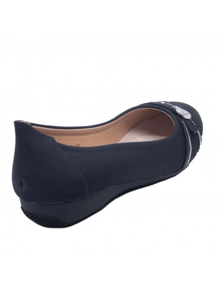 Ballerines noires souples semelle intérieure cuir & boucle décorative argentée strass