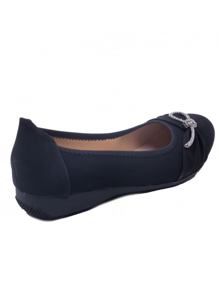 Ballerines noires souples semelle intérieure cuir & boucle décorative argentée strass