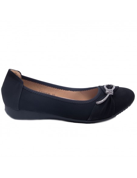 Ballerines noires souples semelle intérieure cuir & boucle décorative argentée strass