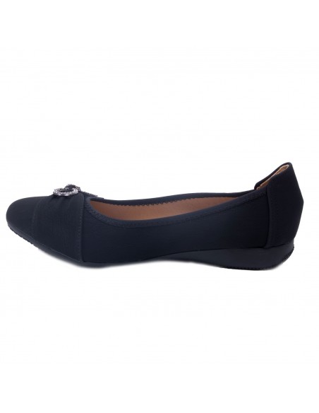 Ballerines noires souples semelle intérieure cuir & boucle décorative argentée strass