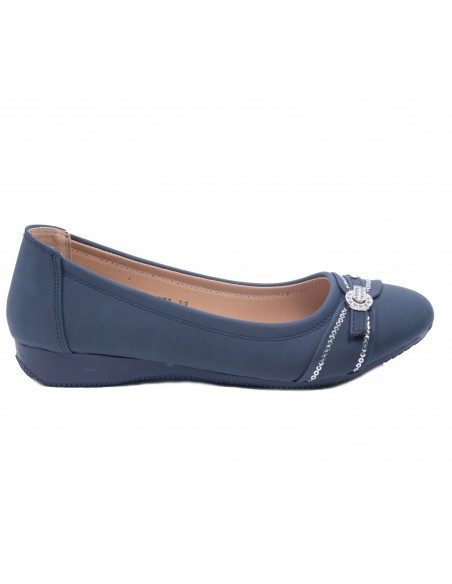 Ballerines noires souples semelle intérieure cuir & boucle décorative argentée strass