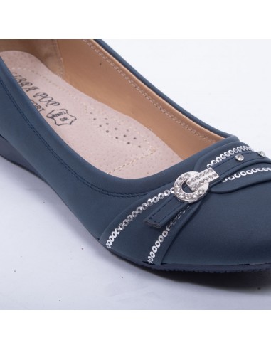 Ballerines noires souples semelle intérieure cuir & boucle décorative argentée strass