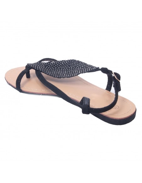 Sandales femme plume à strass avec brides nus pied et semelle cuir