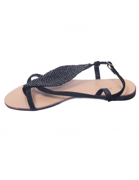 Sandales femme plume à strass avec brides nus pied et semelle cuir