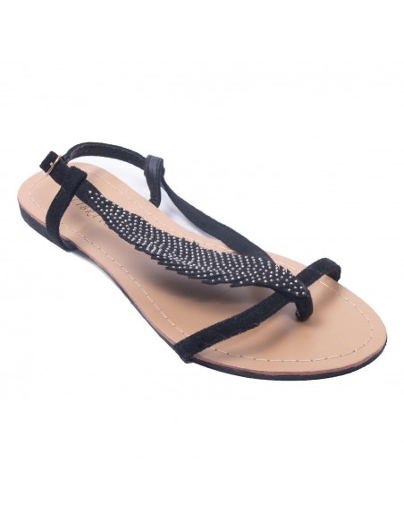 Sandales femme plume à strass avec brides nus pied et semelle cuir