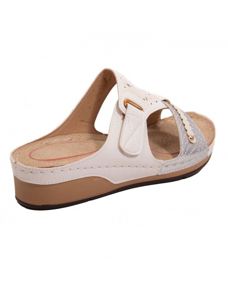 Mules femme à bride réglable doré sabot pied sensible en simili cuir noir ou blanc 35-42