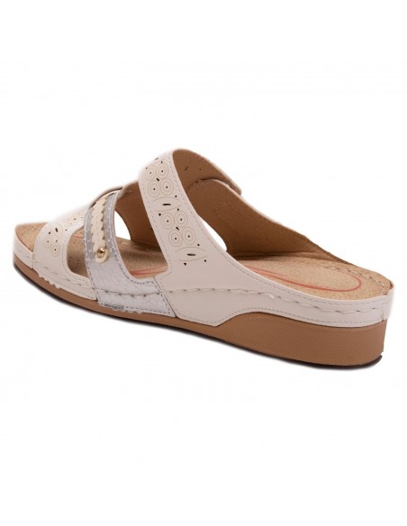 Mules femme à bride réglable doré sabot pied sensible en simili cuir noir ou blanc 35-42