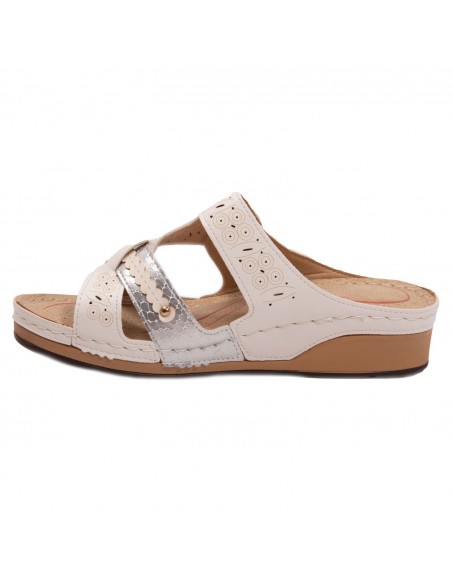 Mules femme à bride réglable doré sabot pied sensible en simili cuir noir ou blanc 35-42