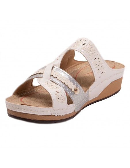 Mules femme à bride réglable doré sabot pied sensible en simili cuir noir ou blanc 35-42