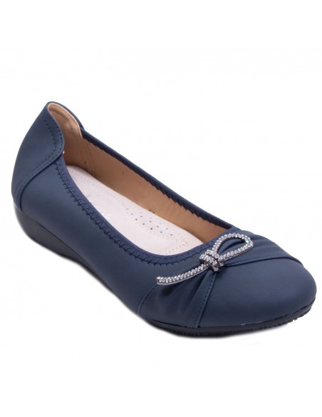 Ballerines noires souples semelle intérieure cuir & boucle décorative argentée strass