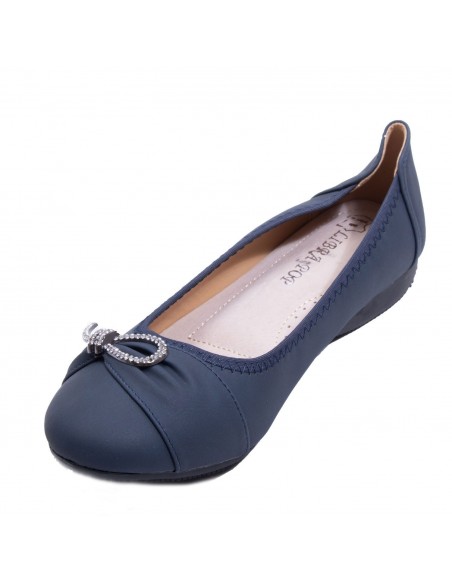 Ballerines noires souples semelle intérieure cuir & boucle décorative argentée strass