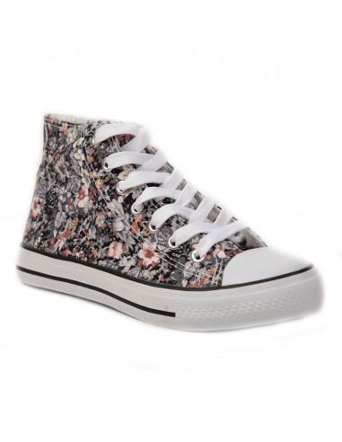 Tennis montantes femme en toile baskets fleuries motif et semelle caoutchouc blanc Tennis montantes femme en toile baskets fleuries motif et semelle caoutchouc blanc