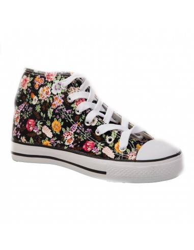Tennis montantes femme en toile baskets fleuries motif et semelle caoutchouc blanc Tennis montantes femme en toile baskets fleuries motif et semelle caoutchouc blanc