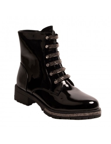 Rangers femme vernies noir montantes à strass semelle crantée Rangers femme vernies noir montantes à strass semelle crantée