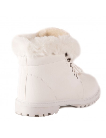 Bottines femme rangers fourrées & revers fourrure synthétique en simili cuir camel - noir - blanc