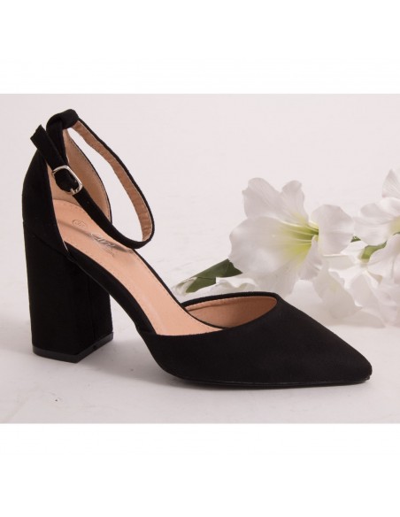 Escarpins pointus femme bride cheville & talon carré épais effet daim