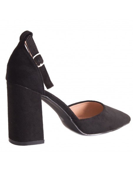 Escarpins pointus femme bride cheville & talon carré épais effet daim