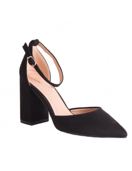 Escarpins pointus femme bride cheville & talon carré épais effet daim