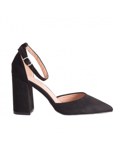 Escarpins pointus femme bride cheville & talon carré épais effet daim