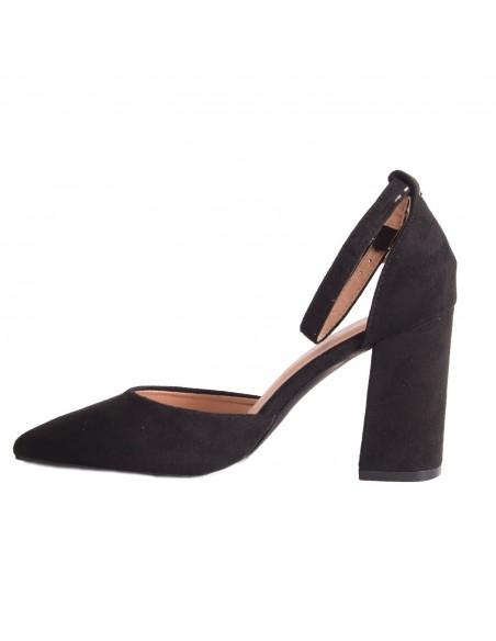 Escarpins pointus femme bride cheville & talon carré épais effet daim