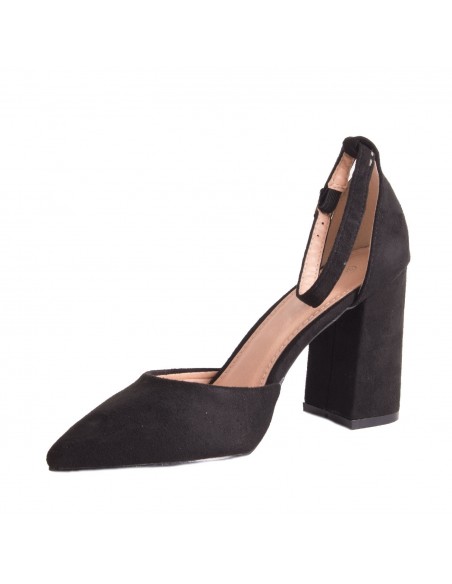 Escarpins pointus femme bride cheville & talon carré épais effet daim