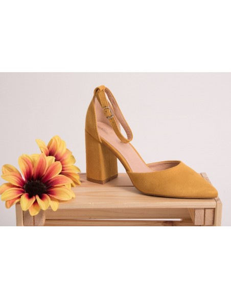 Escarpins pointus femme bride cheville & talon carré épais effet daim