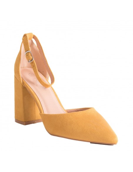 Escarpins pointus femme bride cheville & talon carré épais effet daim