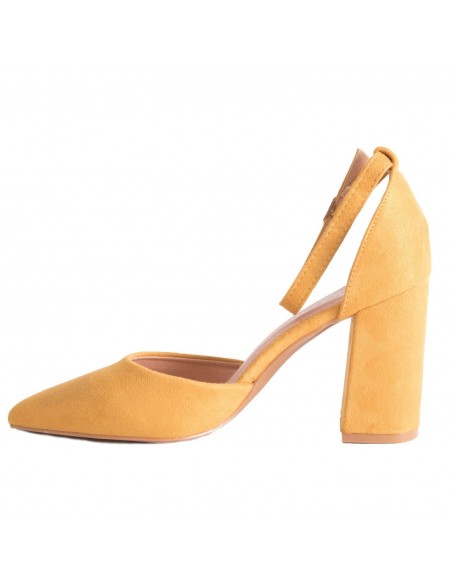 Escarpins pointus femme bride cheville & talon carré épais effet daim