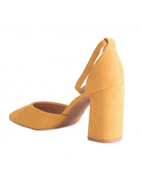 Escarpins pointus femme bride cheville & talon carré épais effet daim