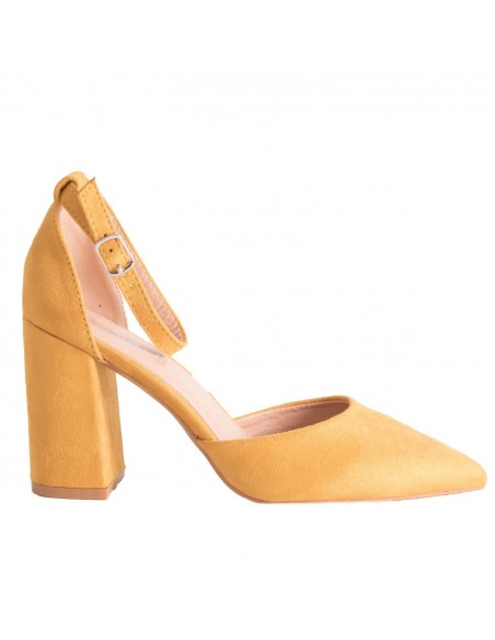 Escarpins pointus femme bride cheville & talon carré épais effet daim