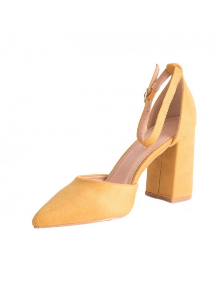 Escarpins pointus femme bride cheville & talon carré épais effet daim