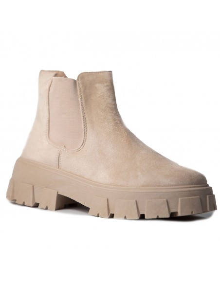 Bottines plateforme daim beige ou noir forme chelsea femme semelle crantée